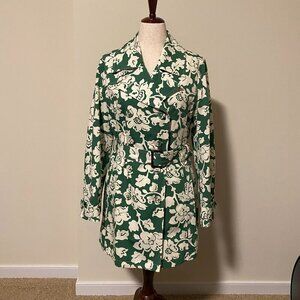 MERONA Green / Floral Print Trench Coat Size Large